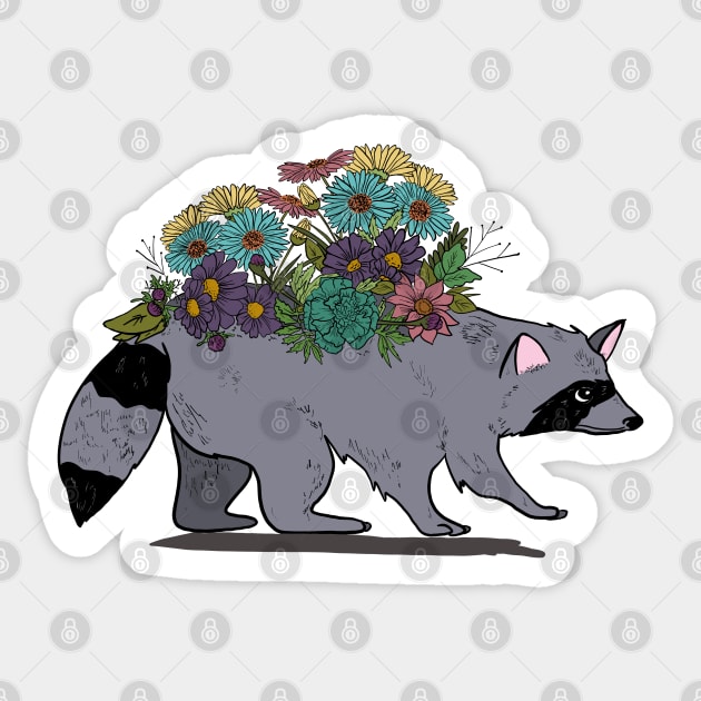 Raccoon with Wildflowers, Trash Panda Sticker by ketchambr